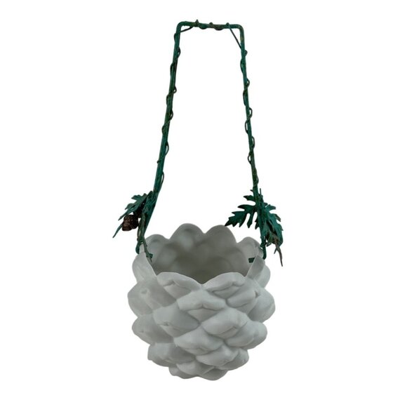 Vintage Dept 56 Balsam GreeneryPine Cone Hanging Planter Christmas Ceramic Metal - Picture 7 of 14